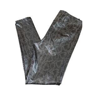 7 For All Mankind Faux Vegan Leather Leggings Snake Print Shiny Taupe/Brown LG